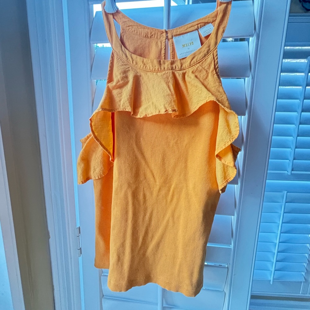 Maeve Anthropologie Yellow Ruffled Sleeveless Tank Top
